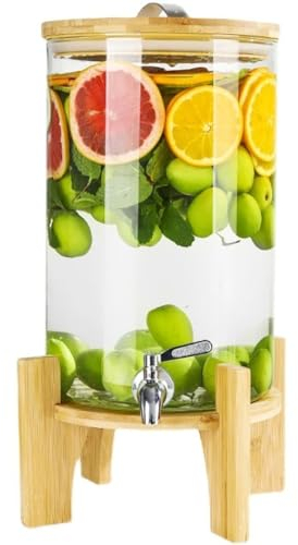 POWHA Glass Drink Dispenser with Tap and Stand, 5L/ 7.5L/10L Beverage Dispenser with Wooden Stand, Mason Jar Juice Dispenser, Cocktail Dispenser, Vintage Drinks Dispenser (Size : 10L)