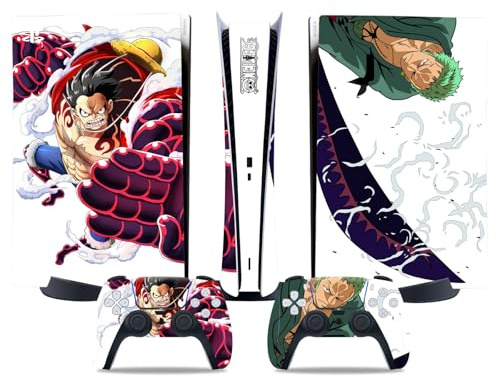 MaD Vision® Extra-Durable Skin Kit per PlayStation 5 (PS5) Digital | Set di Pellicole Adesive in Vinile Opaco per la Console e 2 Controller - per Anime|OnePiece Design