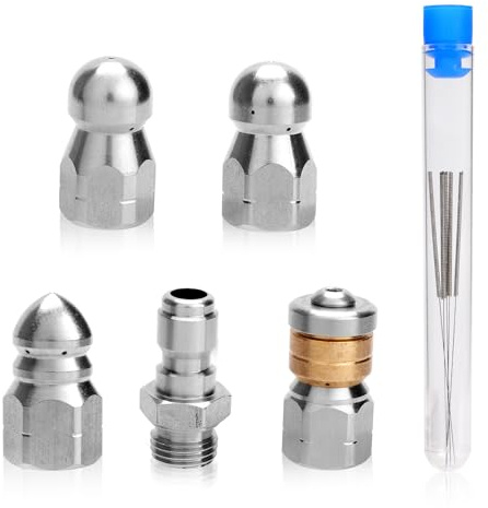4 Stück Hochdruckreiniger Düsen, mit 1/4 NPT-Schnellanschluss, Dübeln und Rohrdichtband, Edelstahl Kanalspüldüse für Hochdruckreiniger-Abflussschlauch Sprühdüsen Spitzen Set, 5000 PSI