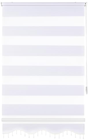 Brillant® Doppelrollo ohne Bohren Klemmfix 50x200cm Weiß – Duo Rollo Zebra mit Streifen – Lichtdurchlässig & Blickdicht – Stoffbreite 47cm – Fensterrollo für Türen & Fenster – Made in Germany
