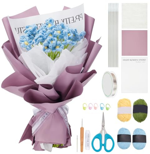 INFUNLY 10 Pcs Not Forget Me Crochet Kits for Beginners Complete Flower Crochet Kits for Adults Kids Starters with Instruction and Video Tutorials Crochet Kit Gift for Mother's Day Wedding Birthday