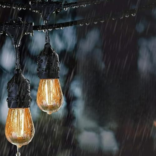ENERJ 100FT/30M LED Outdoor Garden String Lights, IP65 Waterproof Festoon Patio Lights with 30+2 Shatterproof Plastic Bulbs, Warm White Vintage Filament Lights for Garden Party, Wedding