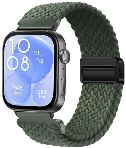 VELULYX Nylonflätat armband Kompatibel med Huawei Fit 3/4/4 Pro, Elastiskt magnetiskt spänneband för Huawei Fit 3/4/4 Pro Herren Damen