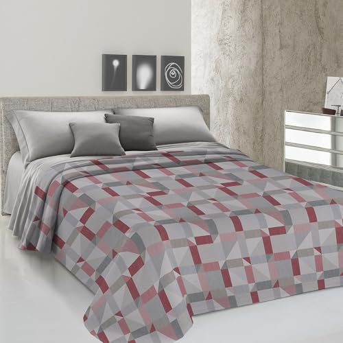PENSIERI DELICATI Copriletto per letto matrimoniale 260 x 280 cm, tessuto singolo 100% cotone Pique, ideale come tessuto decorativo, coperta per proteggere il letto a 2 posti, fantasia Atene Rosso