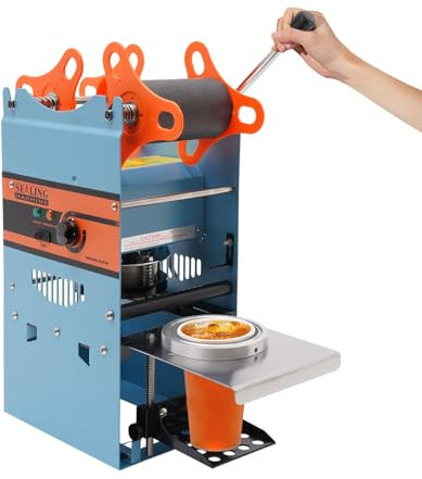 Donened Machine à sceller le thé au lait, 300 tasses/h, manuel, machine à sceller les tasses à thé, électrique, pour gobelets de 90/95 mm de diamètre (bleu)