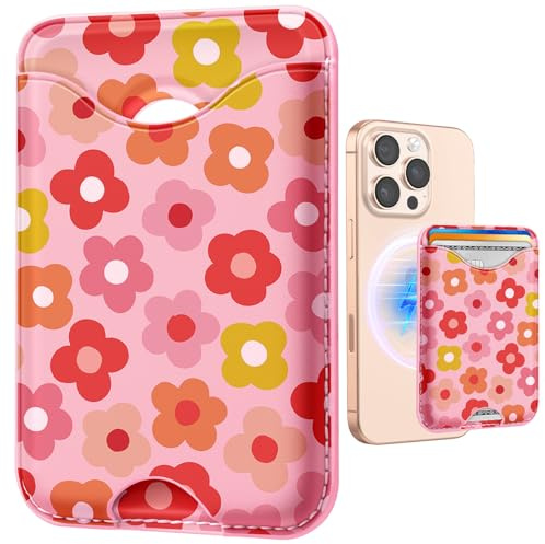 Shorogyt Compatible with Magsafe Wallet for Women, Little Flower | Magnetic Card Holder, Fits 3 Cards, RFID Magnet, Slim Phone Wallet, for iPhone 17/16/15/14/13/12 Series, Cute Pattern Design