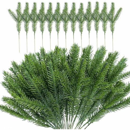 1-100 Piezas de Ramas de Pino Artificiales de Navidad, Plantas Verdes, Accesorios de Bricolaje de Pino para Coronas navideñas y decoración del jardín del hogar, 13-10 Piezas