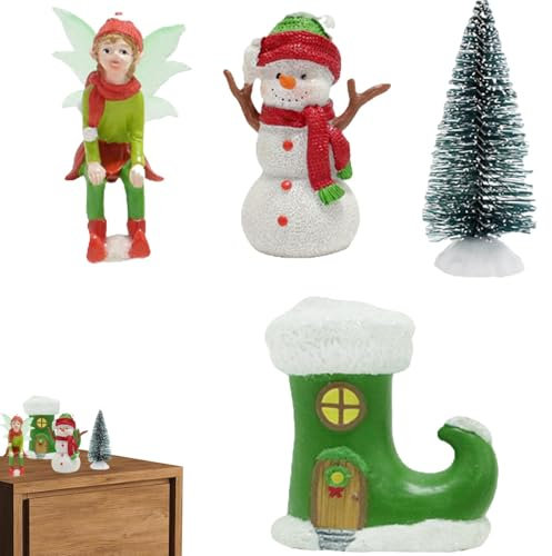 Weihnachtsstatuen für Tischdekoration, Kunstharz-Weihnachtsdorf-Figuren, Miniatur-Winter-Szenen-Dekorationen, Weihnachtslandschaft, Tischdekoration, Feiertags-Miniatur-Figuren für Dekoration,