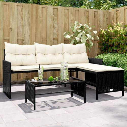 Xichuzi Gartensofa in L-Form mit Tisch und Kissen Schwarz Poly Rattan, Lounge Sofa Outdoor, Garten Loungemöbel, Gartensofa, Gartenlounge - 365571