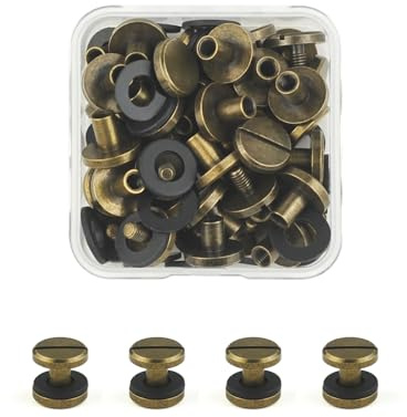 JINTANG 24 Sets Brass Chicago Screws,M4x6mm Flat Head Book Binding Screws | Brass Fasteners Connectors for DIY Leather Craft Belt Strap Bronze