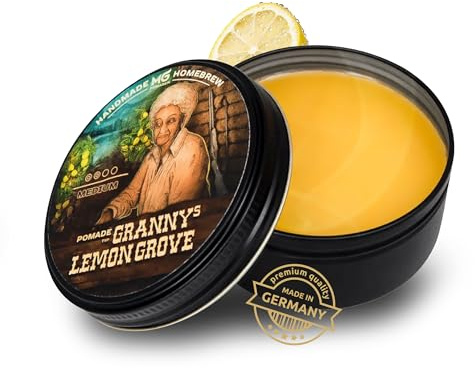MG Pomade GRANNY’S LEMON GROVE – Pomada Capilar Mujer & Hombre a Base de Aceites y Ceras Naturales – Fórmula Clásica con Base de Aceite, Resistente al Agua – Fijación Media con Brillo Natural