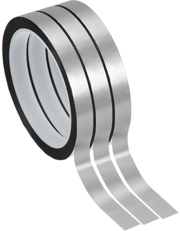 PATIKIL Cinta Película Poliéster Metalizada 12 mm x 50 Metros, Paquete 3 Cinta Decorativa Metálica Plateado Mate Cinta Adhesiva Espejo Para Detalles Pared Acento Artes Gráficas Molduras