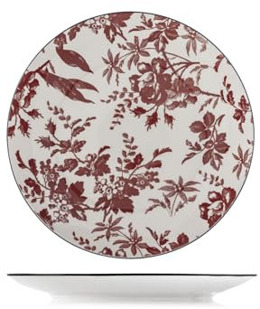 H&H, Set 6 Piatti Piani Elizabeth in Porcellana Decorata Rossa – Diametro 27 cm, Adatti per Lavastoviglie e Microonde