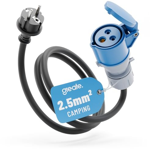 greate 16A Schuko Stecker auf CEE Kupplung 230V mit 150 cm Kabellänge | Wohnwagen Stecker Adapter mit IP44 Schutz - Campingstecker - Wohnmobil & Camping Zubehör