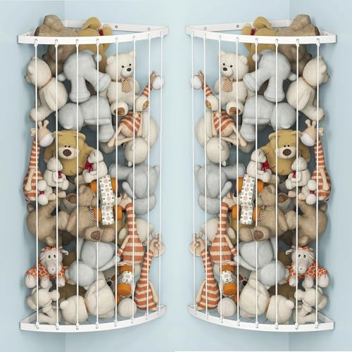 HEYOUTH Rangement Murale pour Peluches – Étagère Amovible en Métal, Système de Stockage Enfant pour Chambre/Jeu (2PCS-White)