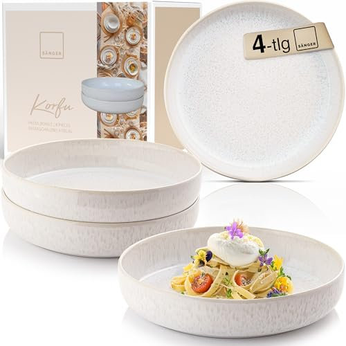 Sänger Korfu Juego de cuencos para pasta de gres, 4 piezas, juego de cuencos para 4 personas, apto para lavavajillas, microondas, cuenco grande de crema con vetas arenosas, 850 ml, colección premium