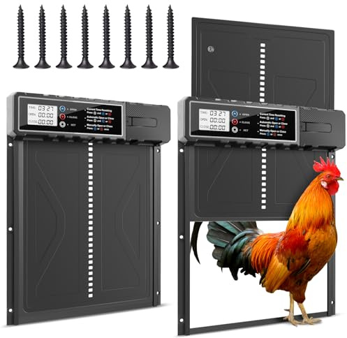 talifoca Große Automatische Hühnerklappe, Elektrische Hühnerklappe Aluminium, Hühnertür Automatisch mit Wasserdicht Großes Display, Timer Manuelle, Hühnertür für Sichere Hühnerhaltung