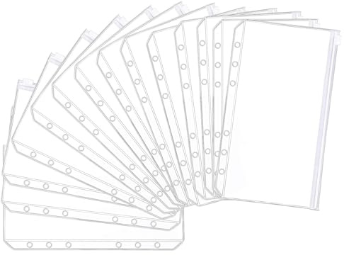 15 Stück A5 Binder Taschen, 6 Löcher Binder Taschen Durchscheinende aus Kunststoff Wasserdicht Zip Verschluss Lose Blatt Taschen für Dateien Dokumente Notizbücher