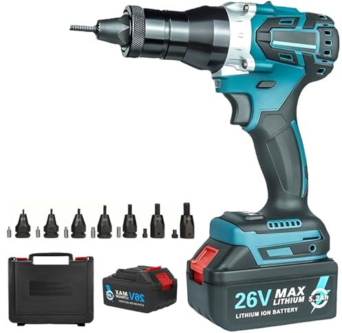 LADECNERHT Pistola Remachadora Automática Portátil para Tuercas Remachadoras Ciegas con Batería De Litio De 26 V Y 5200 Mah para Insertos De Tuerca M3, M4, M5, M6, M8, M10 Y M12