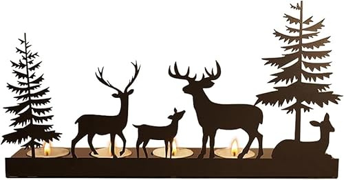 Portacandele dell'Avvento, moderno portacandele allungato, in metallo, nero, con renna e albero, decorazione natalizia perfetta per Avvento e Natale