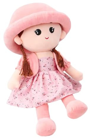 Hoite Entzückende Stoffpuppe für Mädchen mit abnehmbarem Kleid Mädchen, erstes Puppenparty-Geschenk, Geburtstags- und Taufgeschenk Rosa