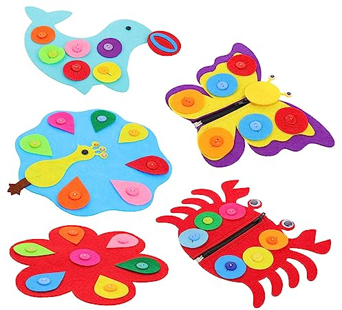 HONITANO Tablero de Botones para Niños Pequeños 5 Piezas de Tela No Tejida | Aprendizaje Temprano, Apoyo al Desarrollo Cerebral, para Bebés y Niños Estilo Aleatorio