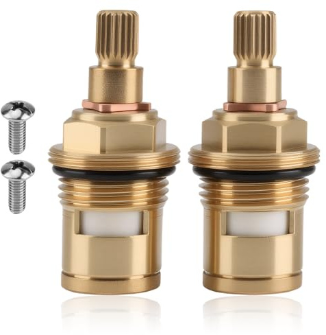 Brass Tap Cartridge 1/4 Turn, Ceramic Valve Core, Double Spline, Fast Open Replacement, Durable Copper Internal Core, Quarter Turn Faucet, Applies to Kitchen, Bathroom, Shower Mixer Taps