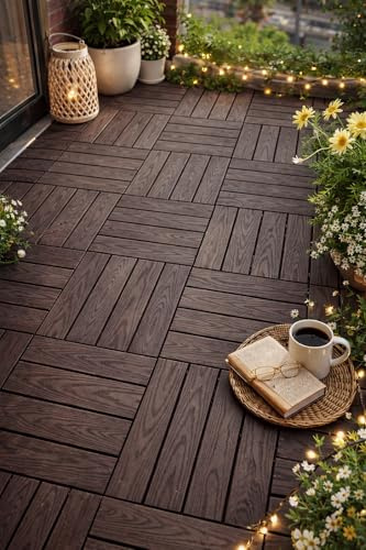RHP Lot de 22 dalles à clic WPC de qualité supérieure pour terrasse et balcon, 30 x 30 cm, aspect bois, imperméables, résistants à la corrosion, système d'emboîtement, faciles à poser (JS-5)