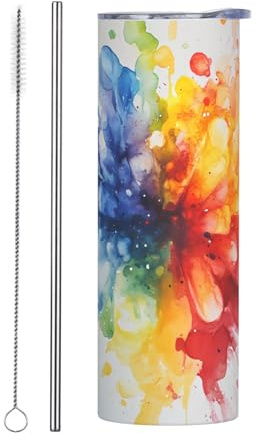 WZYWHJ Stainless Steel Mug 20oz - Quality Eco-Friendly Cup with Sealable Lid and Insulation Effect Straw Two-piece Set Paint Explosion Prints