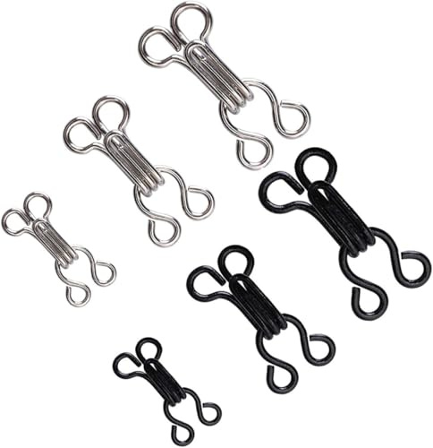 FIXOSHEE 120 pièces Lot de Crochets et Œillets de Couture Solides pour Soutien-gorge et Vêtements Fermeture Pratique Cuivre Résistant Couleurs Noir et Argent pour Robes Jupes et Pantalons