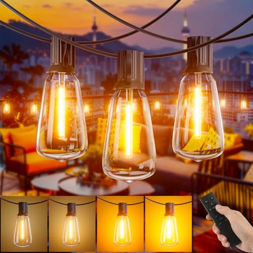 Yuusei Outdoor Garden Lights Mains Powered, 120FT/36.6M with Remote, IP45 | Waterproof Festoon String Lights, 46+2 ST38 LED Shatterproof Globe Bulbs for Wedding & Party, Outside Pergola Gazebo