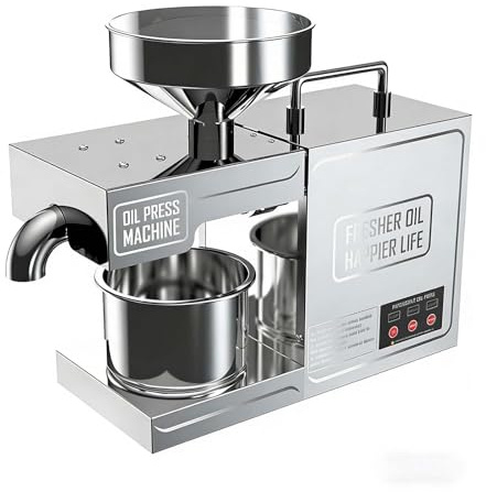 EXSHUING Nutrient Preserving Oil Press, Automatic Electric Cold/Hot Extractor for Seeds and Nuts, 820w High-Yield Machine, 4-6kg/H Output, Stainless Steel Commercial Grade