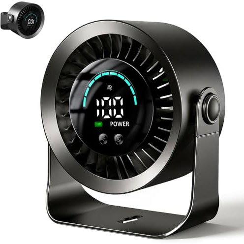 Ventilatore da Tavolo Silenzioso, Ventilatore Scrivania Utilizzabile Durante la Ricarica, Regolazione Continua 1-100 con Display LED, Batteria 4000mAh, Autonomia 17 Ore per Ufficio e Smart Working