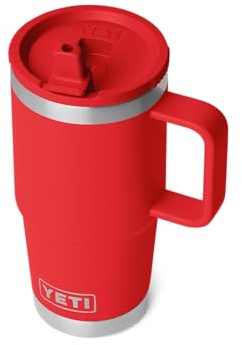 YETI Rambler - Tazza da viaggio con cannuccia colorata abbinata, Rescue Red, 591 ml