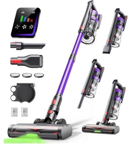 Cordless Vacuum Cleaner, 45KPa 600W Powerful Stick Vacuum for Home, 60Mins Runtime, 1.8L XL Dust Cup One-Touch Empty, Green LED Anti-Tangle Brush & Fragrance, for Pet Hair Carpet Hard Floor
