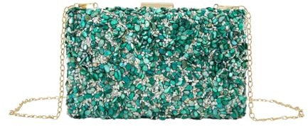 MODELISA - Bolso Clutch Piedra Cartera De Mano Fiesta Cadena Hombro Evento Noche Comunion Boda Novia Mujer (Verde Esmeralda)