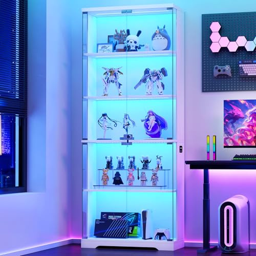 TAGELIER Glasvitrine mit RGB-Beleuchtung und Glastüren, Weiß