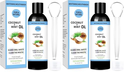 Lxitian Natürliches Kokosöl Mundspülung mit Pfefferminzöl, Mundziehöl für frischen Atem, Zahnaufhellung und gesünderes Zahnfleisch, 8 Fl.oz, Alkoholfrei, Fluoridfrei, Tierversuchsfrei (Packung mit 2)