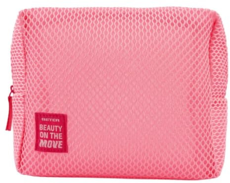 Beter - Neceser Rejilla Rosa con Bolsillo Interior y Cremallera, Tejido Malla Transpirable, No retiene Humedad, Gran Capacidad, Ideal para Playa, Piscina o Gimnasio, Verano y Viaje, Mujer y niña