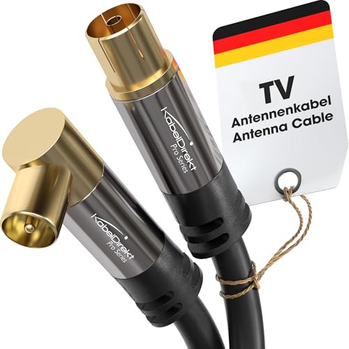 KabelDirekt – 4K Antennenkabel 90° – 5m – Winkelstecker/Buchse | Fernsehkabel mit Winkelstecker & gerader Buchse – DVB-C/DVB-T/DVB-S, digital & analog, mehrfach geschirmt