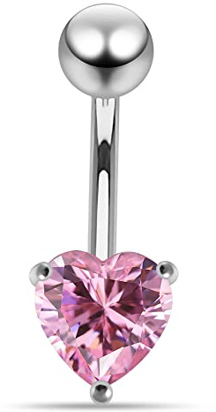AZARIO LONDON Ädelsten trendigt hjärtdesign sterlingsilver navelstång piercing, Kristall, Kubisk zirkon