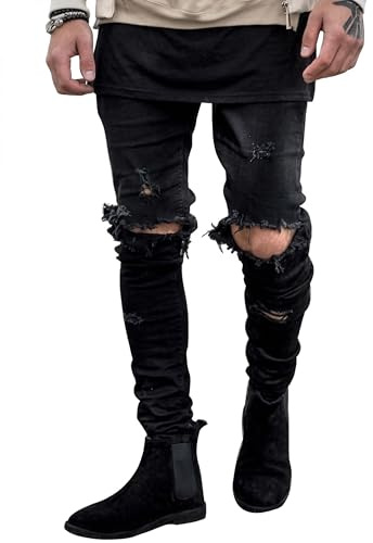 HUNGSON Men's Ripped Skinny Jeans Stretchy Slim Fit Jeans Pants for Men