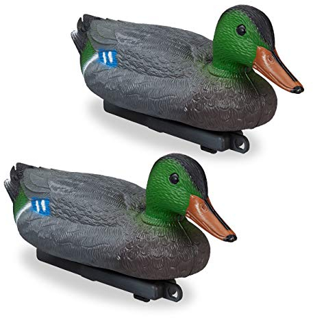 Relaxdays Set da 2 Anatre da Stagno, Galleggiante, in Plastica, Resistente alle Intemperie, Decorazione da Giardino, Colorato
