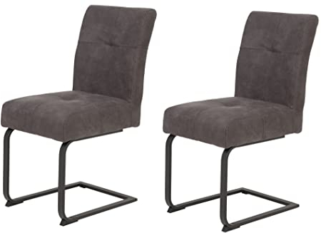 Hela Tische, 2er Set Schwingstuhl Luise, Bezug Microfaser Vintage-Optik Anthrazit, Komfotsitz Federkorb, Metallgestell Anthrazit