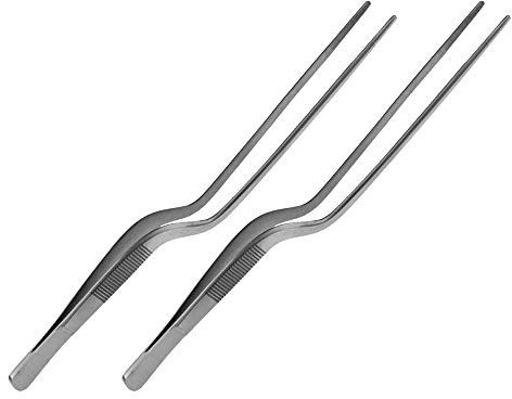 Maj – 2-pack kokpincett – bratpincett – vändbart pincett – gourmetpincett – Bajonettpincett – rostfritt stål – längd: 16 cm