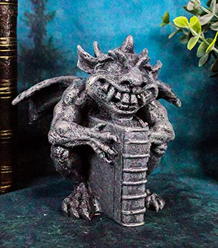 Ebros Gift Gothic Guardian of Bibliography Horned Gargoyle Reading Book of Spells Figurine 4.5 Tall Crazy Bookworm Librarian Gargoyles Sculpture