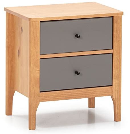 HOMN LIVING Mesita de Noche Luca 2 cajones Roble, Madera Maciza, 46 cm (Ancho) 35 cm (Profundo) 51 cm (Altura)