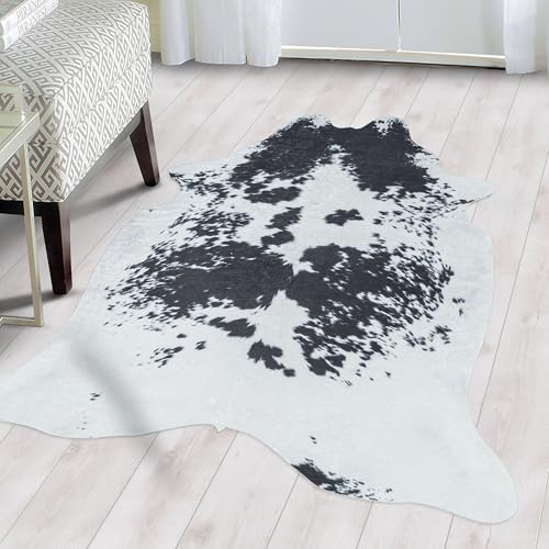 SIMPEX Alfombras de Piel sintética, imitación de Piel de Vaca, Alfombra Negro, 150 x 200 cm, Alfombras de Piel sintética, Alfombra Sala de Estar