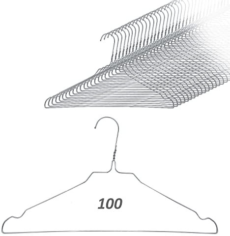 Quality-Collection Grucce Appendi Abiti Porta Vestiti in Filo Metallico con Barra per Pantaloni e Tacche Rock, Set (100), Argento
