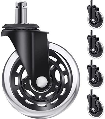 LUZOON Rollen für Bürostühle 11 x 22 mm, 5er Set Bürostuhl Rollen Gummirollen Hartbodenrollen für Bürostuhl Stuhlrollen 360 Gradiges Drehen Ohne Kratzer Tragfähigkeit bis 250 kg (11 x 22 mm)